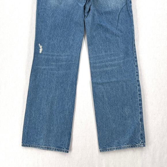 ZARA Distressed Loose Fit Low Rise Jeans Womens 27 Medium Blue Wash Straight Leg - Picture 7 of 15